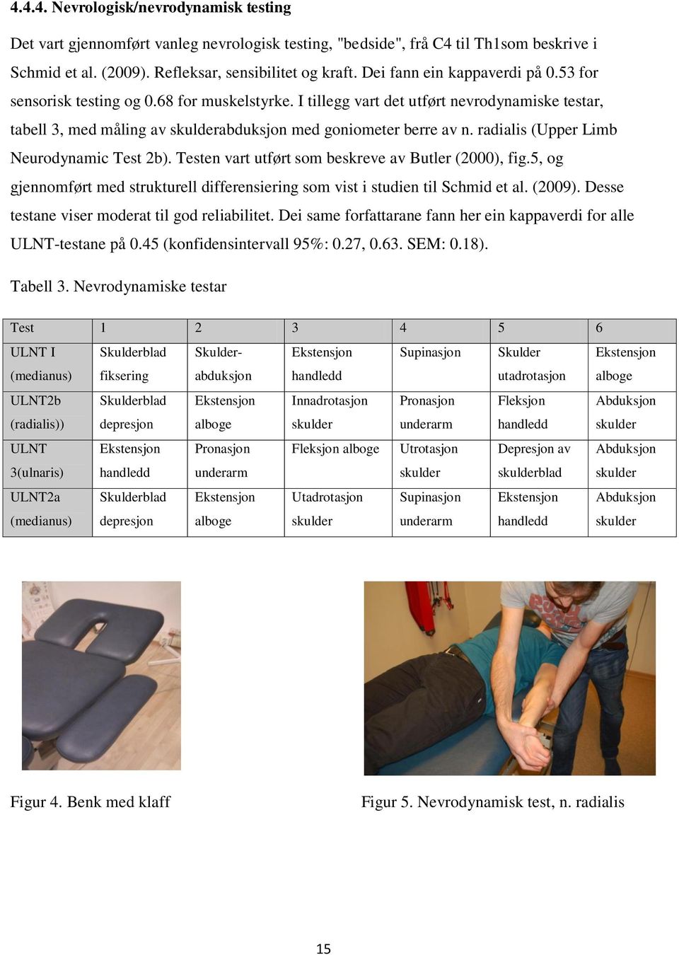 radialis (Upper Limb Neurodynamic Test 2b). Testen vart utført som beskreve av Butler (2000), fig.5, og gjennomført med strukturell differensiering som vist i studien til Schmid et al. (2009).