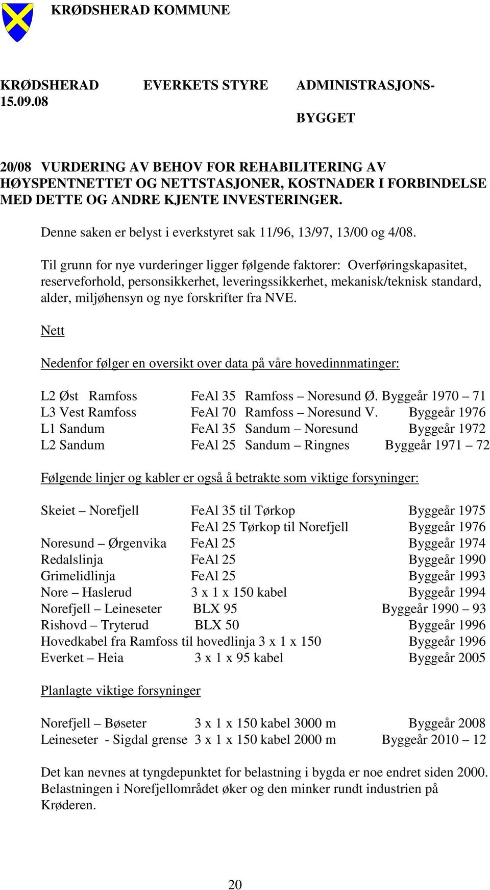 Denne saken er belyst i everkstyret sak 11/96, 13/97, 13/00 og 4/08.