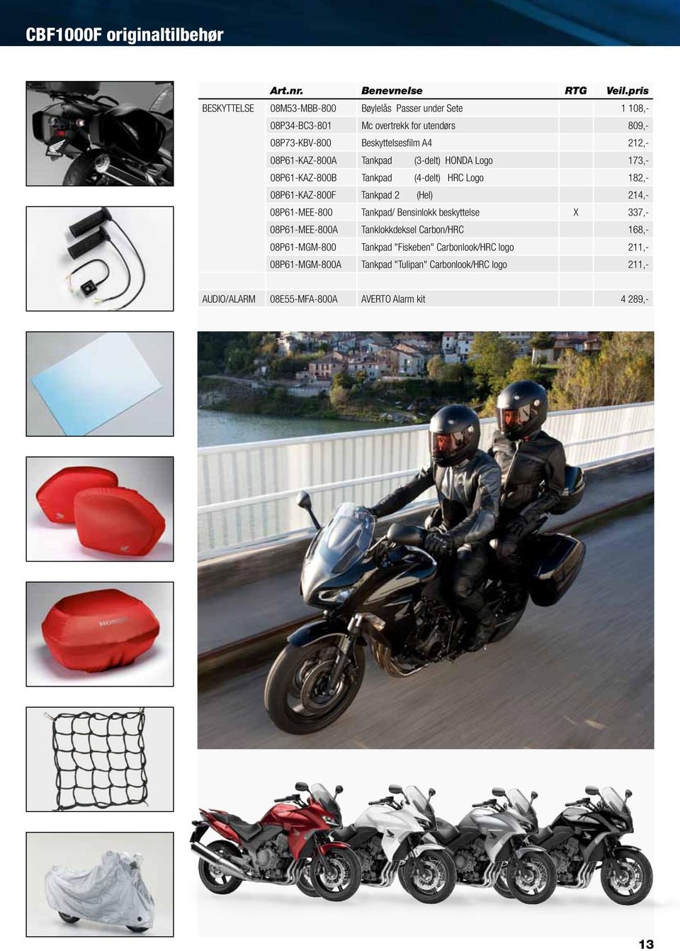 08P61-KAZ-800A Tankpad (3-delt) HONDA Logo 173,- 08P61-KAZ-800B Tankpad (4-delt) HRC Logo 182,- 08P61-KAZ-800F Tankpad 2 (Hel) 214,- 08P61-MEE-800