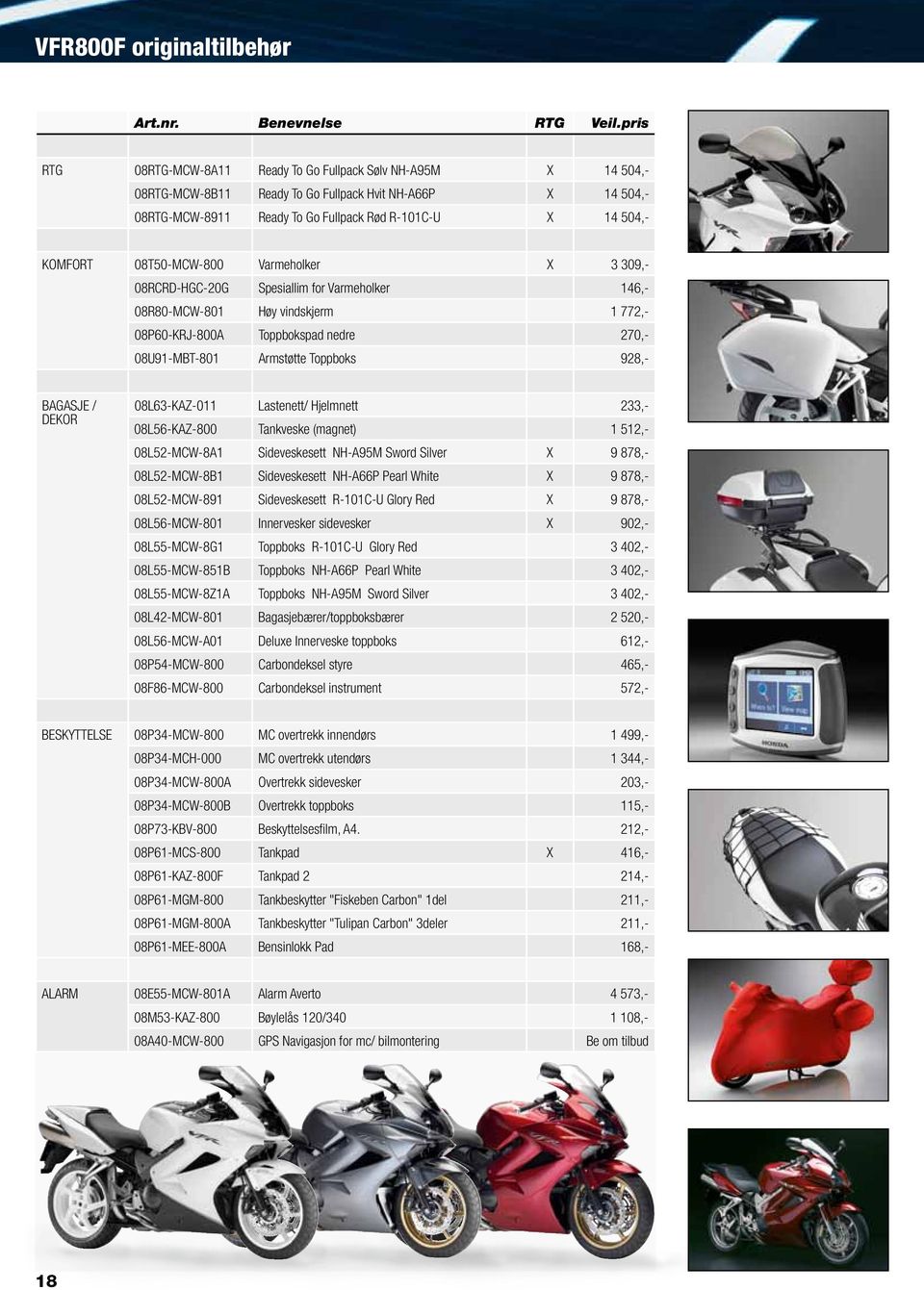 08T50-MCW-800 Varmeholker X 3 309,- 08RCRD-HGC-20G Spesiallim for Varmeholker 146,- 08R80-MCW-801 Høy vindskjerm 1 772,- 08P60-KRJ-800A Toppbokspad nedre 270,- 08U91-MBT-801 Armstøtte Toppboks 928,-