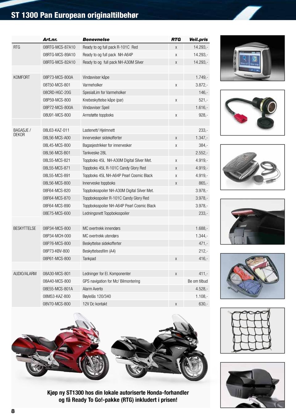 872,- 08CRD-HGC-20G SpesialLim for Varmeholker 146,- 08P59-MCS-800 Knebeskyttelse kåpe (par) x 521,- 08P72-MCS-800A Vindavviser Speil 1.