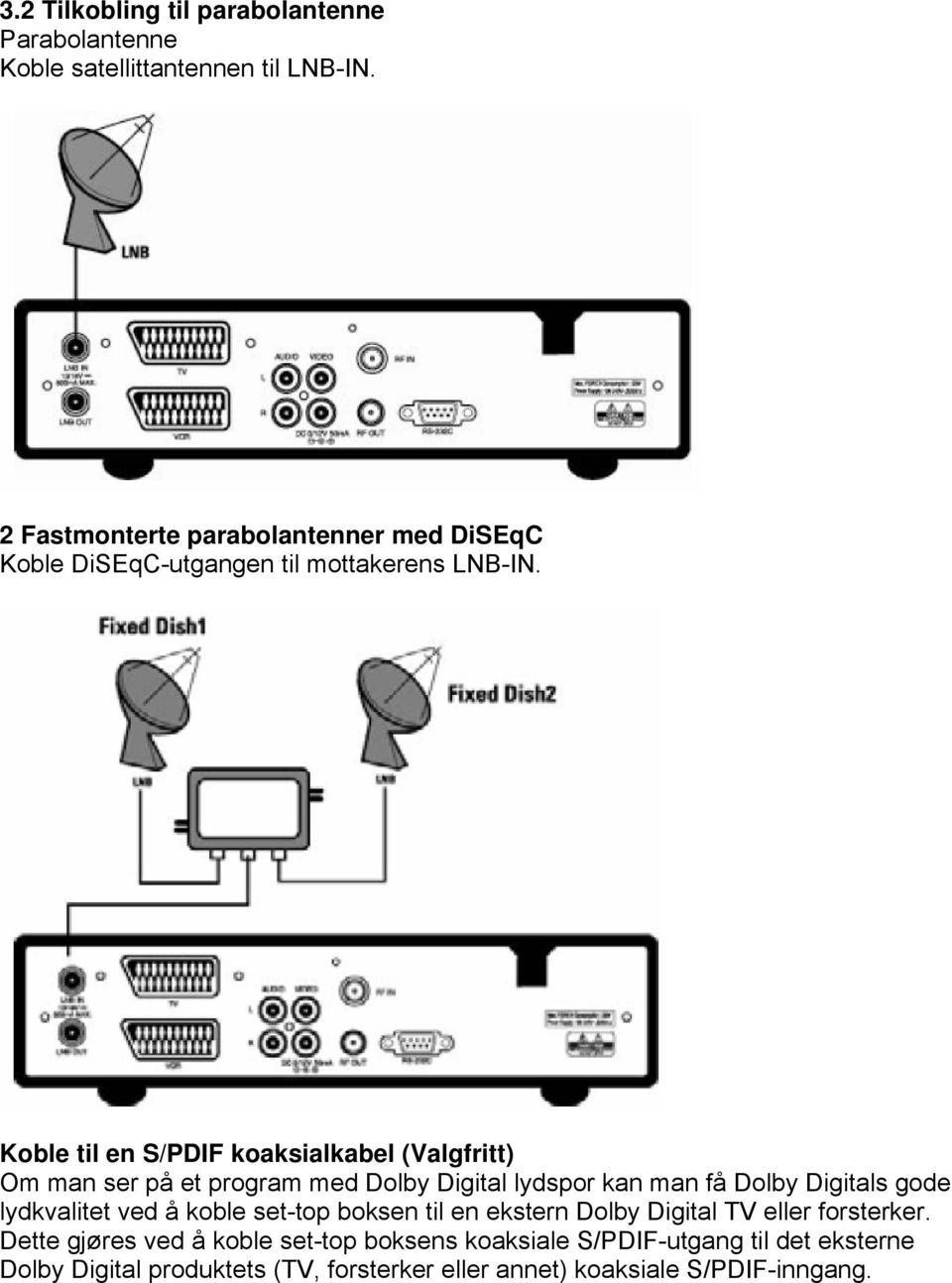 Koble til en S/PDIF koaksialkabel (Valgfritt) Om man ser på et program med Dolby Digital lydspor kan man få Dolby Digitals gode