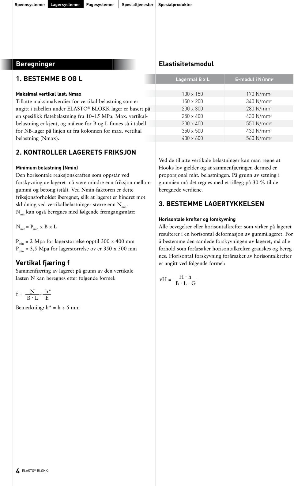 basert på en spesifikk flatebelastning fra 10 15 MPa. Max. vertikalbelastning er kjent, og målene for B og L finnes så i tabell for NB-lager på linjen ut fra kolonnen for max.