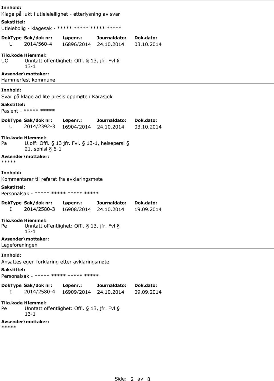 , helsepersl Kommentarer til referat fra avklaringsmøte rsonalsak - 2014/2580-3 16908/2014 19.09.2014 nntatt offentlighet: Offl. 13, jfr.