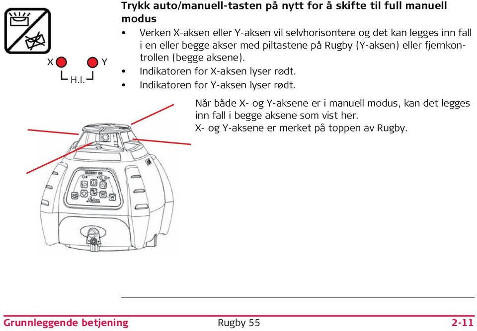 og det kan legges inn fall i en eller begge akser med piltastene på Rugby (Y-aksen) eller fjernkontrollen (begge aksene).