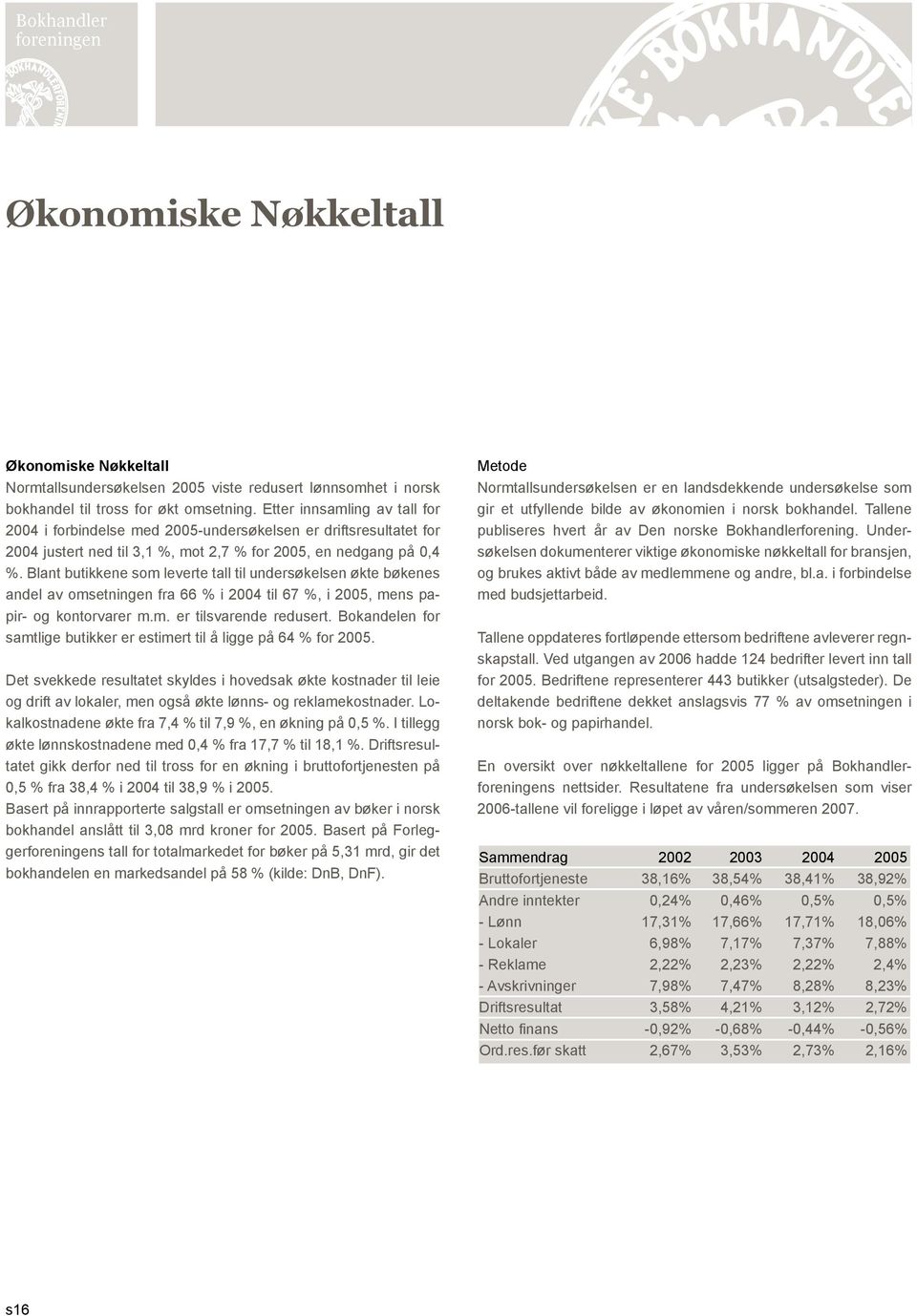 Blant butikkene som leverte tall til undersøkelsen økte bøkenes andel av omsetningen fra 66 % i 2004 til 67 %, i 2005, mens papir- og kontorvarer m.m. er tilsvarende redusert.