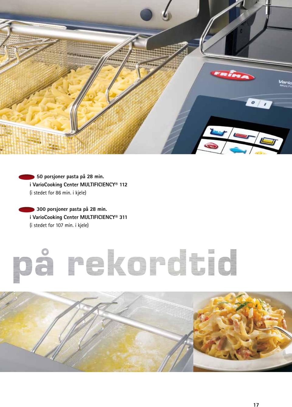 for 86 min. i kjele) 300 porsjoner pasta på 28 min.