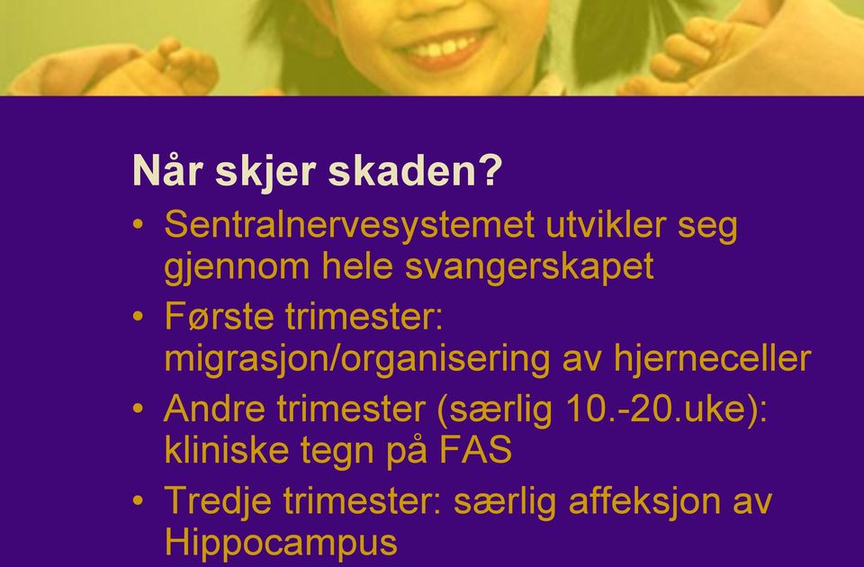 Første trimester: migrasjon/organisering av hjerneceller