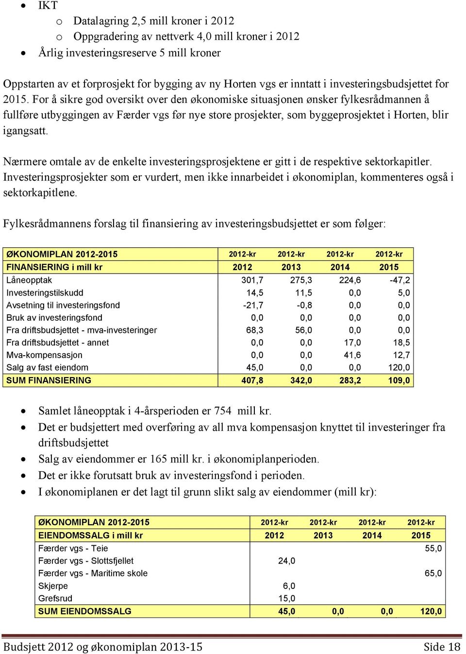 For å sikre god oversikt over den økonomiske situasjonen ønsker fylkesrådmannen å fullføre utbyggingen av Færder vgs før nye store prosjekter, som byggeprosjektet i Horten, blir igangsatt.