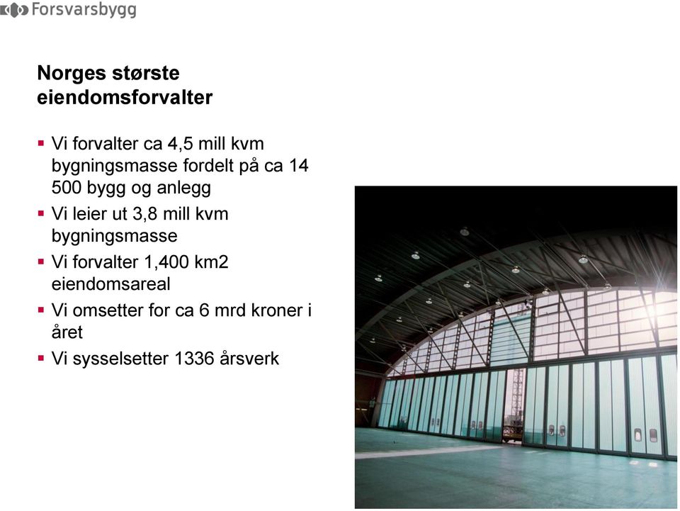 3,8 mill kvm bygningsmasse Vi forvalter 1,4 km2 eiendomsareal