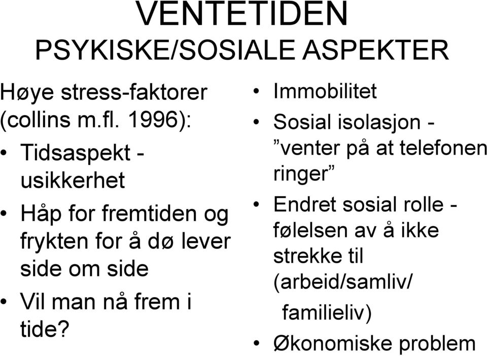 side Vil man nå frem i tide?