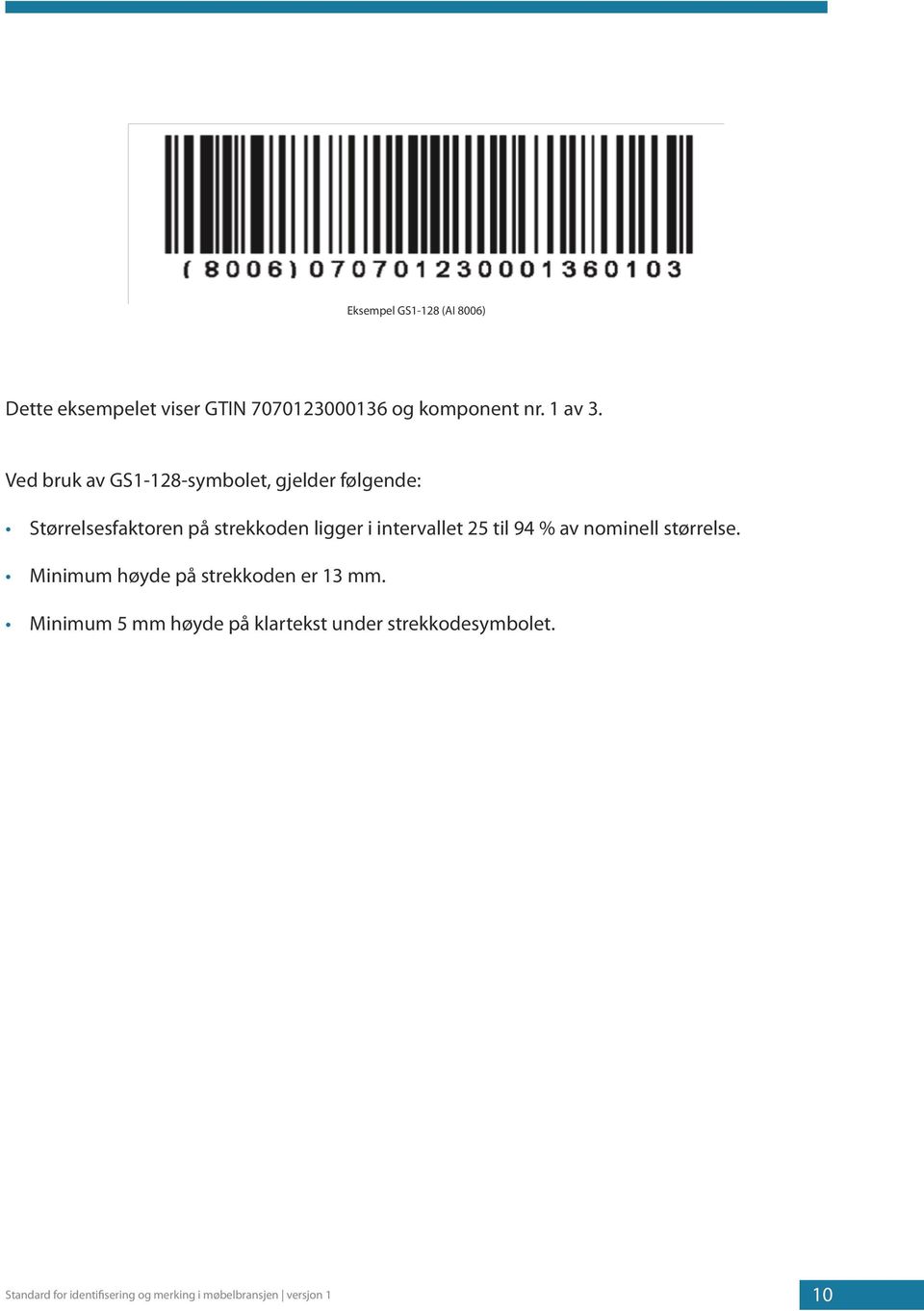 intervallet 25 til 94 % av nominell størrelse. Minimum høyde på strekkoden er 13 mm.