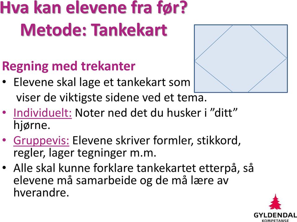 viktigste sidene ved et tema. Individuelt: Noter ned det du husker i ditt hjørne.