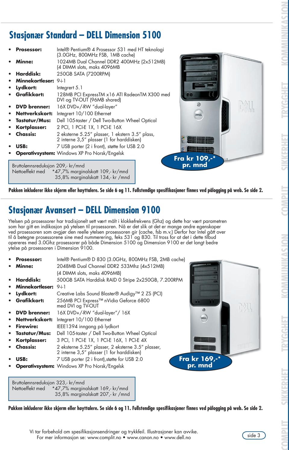 1 Grafikkort: 128MB PCI ExpressTM x16 ATI RadeonTM X300 med DVI og TV-OUT (96MB shared) DVD brenner: 16X DVD+/-RW dual-layer Nettverkskort: Integrert 10/100 Ethernet Tastatur/Mus: Dell 105-taster /