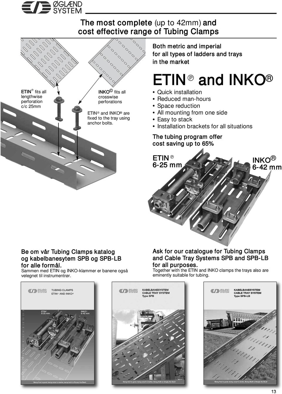 ETIN and INKO Quick installation Reduced man-hours Space reduction All mounting from one side Easy to stack Installation brackets for all situations The tubing program offer cost saving up to 65%