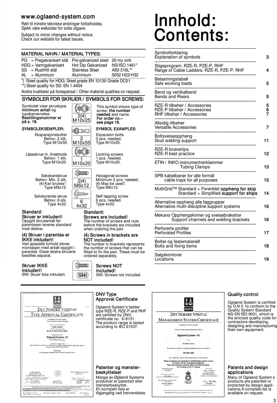 Aluminium Aluminium 5052 H22/H32 *) Steel quality for HDG: Steel grade EN 101 Grade DC01 **) Steel quality for SS: EN 1.4404 Andre kvaliteter på forespørsel / Other material qualities on request.