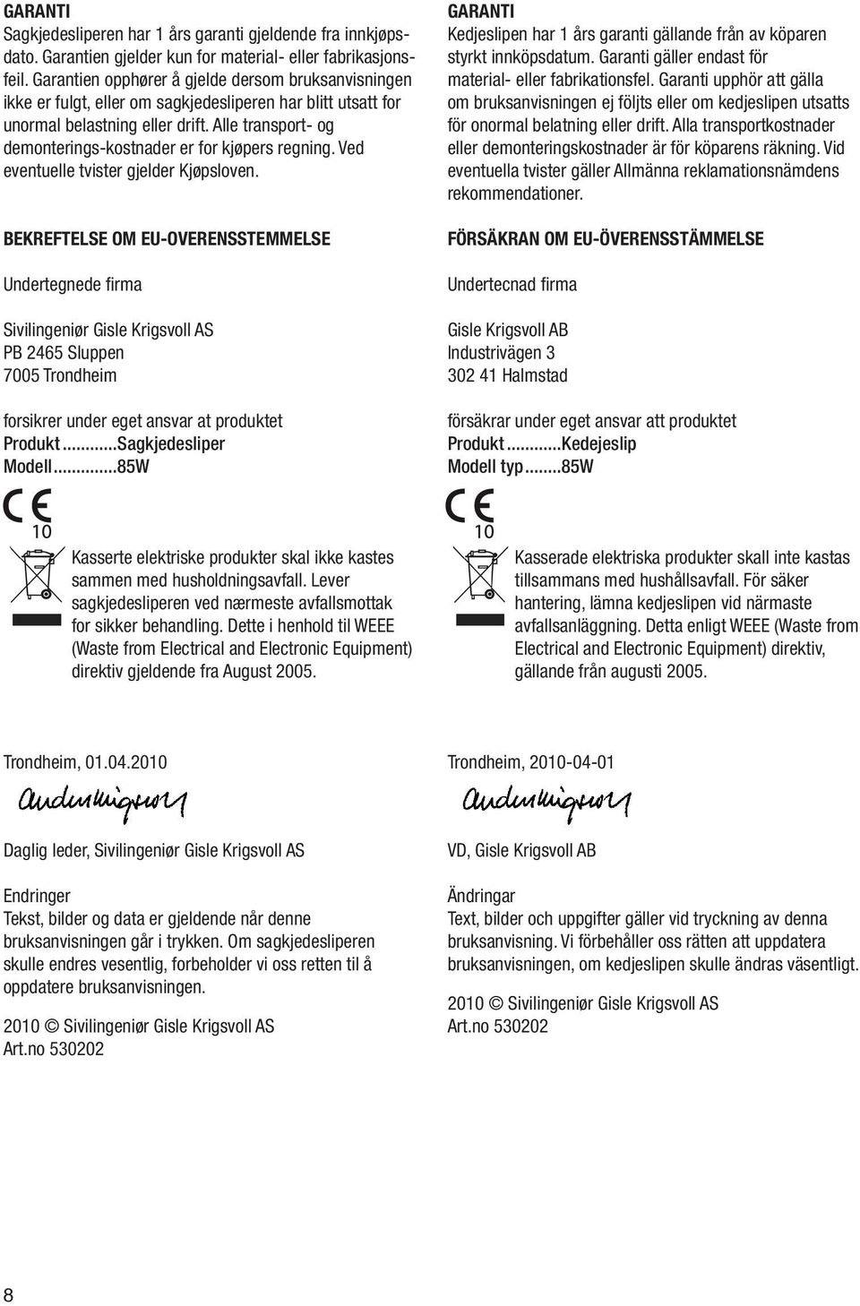 Alle transport- og demonterings-kostnader er for kjøpers regning. Ved eventuelle tvister gjelder Kjøpsloven.