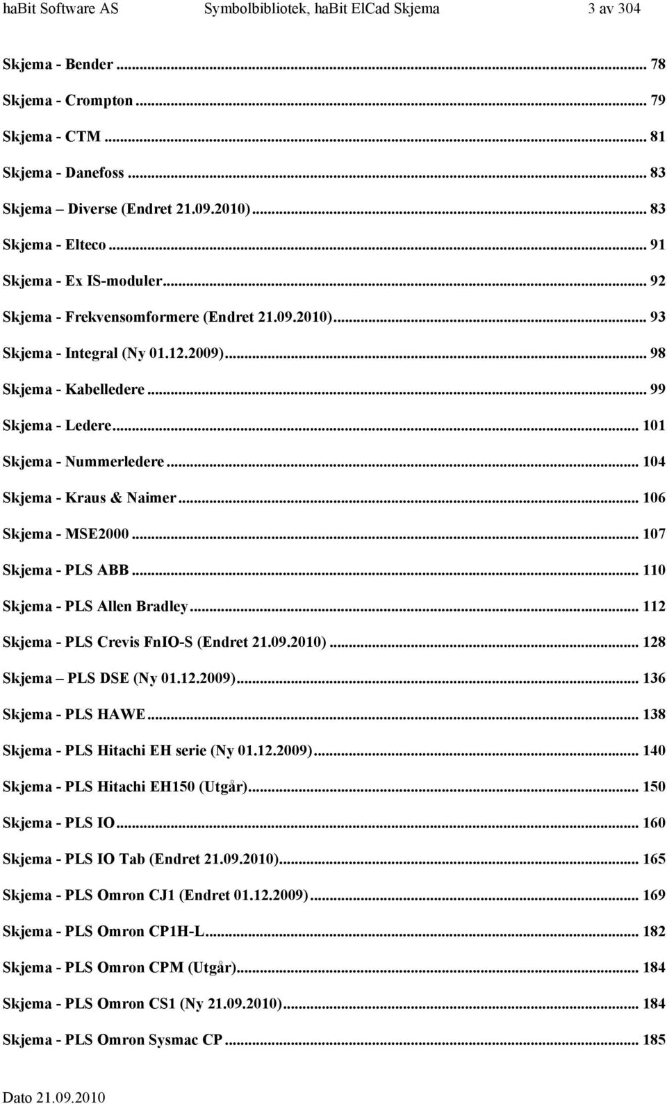 .. 0 Skjema - Kraus & Naimer... 0 Skjema - MSE000... 07 Skjema - PLS ABB... 0 Skjema - PLS Allen Bradley... Skjema - PLS Crevis FnIO-S (Endret.09.00)... 8 Skjema PLS DSE (Ny 0..009).