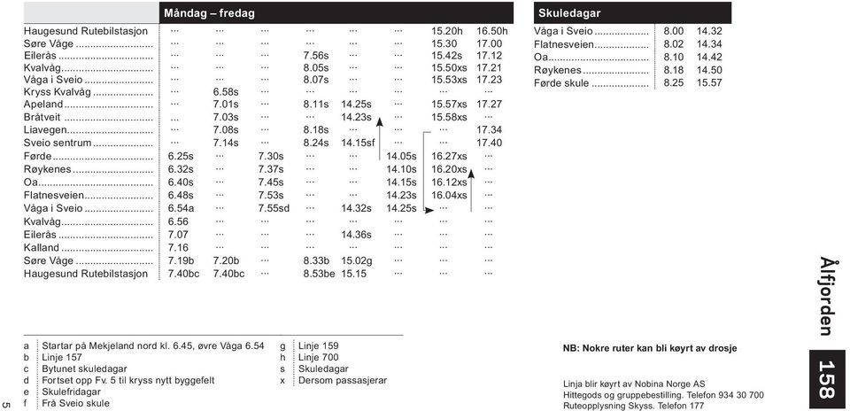 10s 16.20xs Oa... 6.40s 7.45s 14.15s 16.12xs Flatnesveien... 6.48s 7.53s 14.23s 16.04xs Våga i Sveio... 6.54a 7.55sd 14.32s 14.25s Kvalvåg... 6.56 Eilerås... 7.07 14.36s Kalland... 7.16 Søre Våge... 7.19b 7.