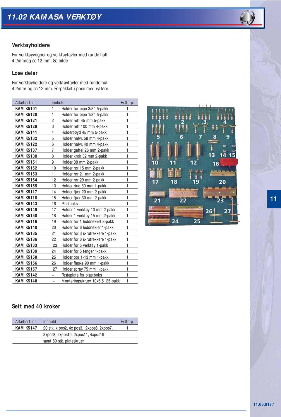 KAM K5101 1 Holder for pipe 3/8 5-pakk 1 KAM K5120 1 Holder for pipe 1/2 5-pakk 1 KAM K5121 2 Holder rett 45 mm 5-pakk 1 KAM K5129 3 Holder rett 100 mm 4-pakk 1 KAM K5141 4 Holderbøyd 45 mm 5-pakk 1