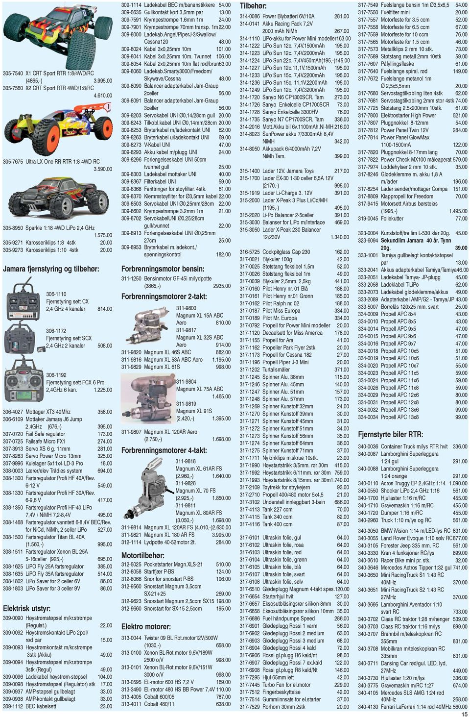 00 306-1172 Fjernstyring sett SCX 2,4 GHz 2 kanaler 508.00 306-1192 Fjernstyring sett FCX 6 Pro 2,4GHz 6 kan. 1.225.00 306-4027 Mottager XT3 40Mhz 358.