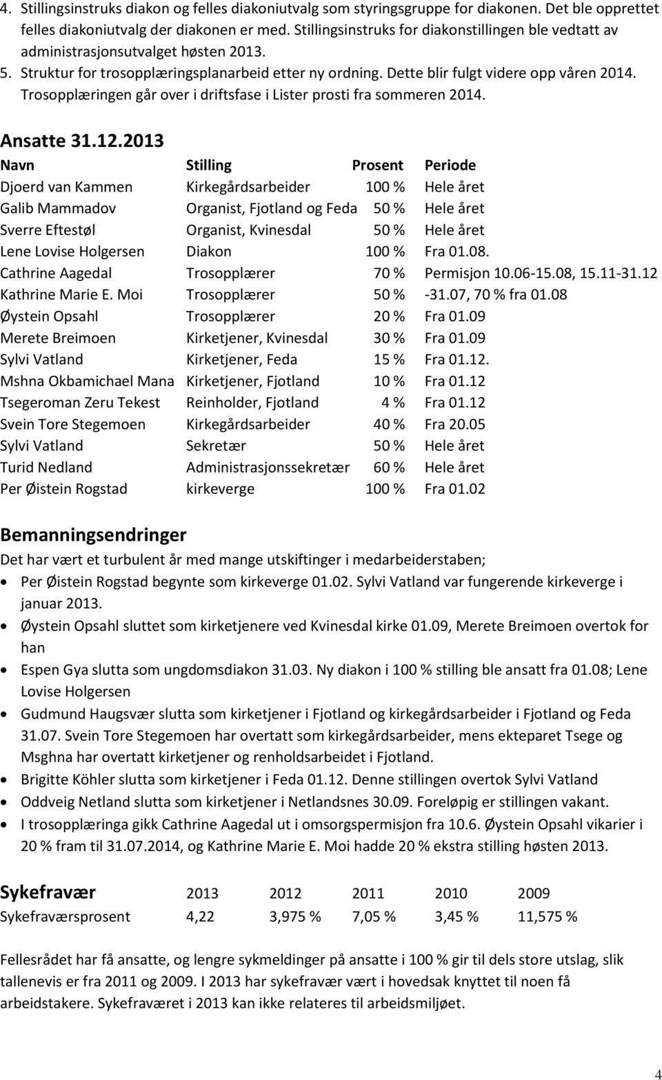 Trosopplæringen går over i driftsfase i Lister prosti fra sommeren 2014. Ansatte 31.12.