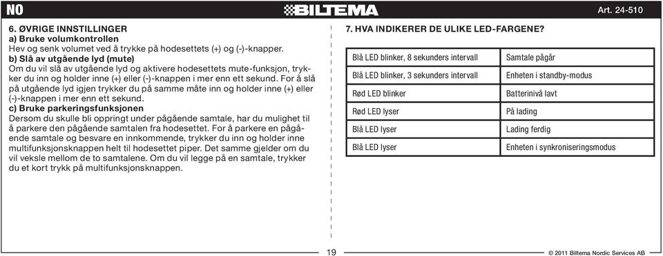 For å slå på utgående lyd igjen trykker du på samme måte inn og holder inne (+) eller (-)-knappen i mer enn ett sekund.