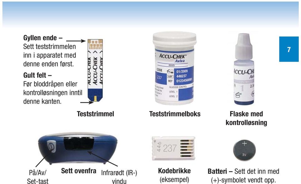 Teststrimmel Teststrimmelboks Flaske med kontrolløsning På/Av/ Set-tast Sett