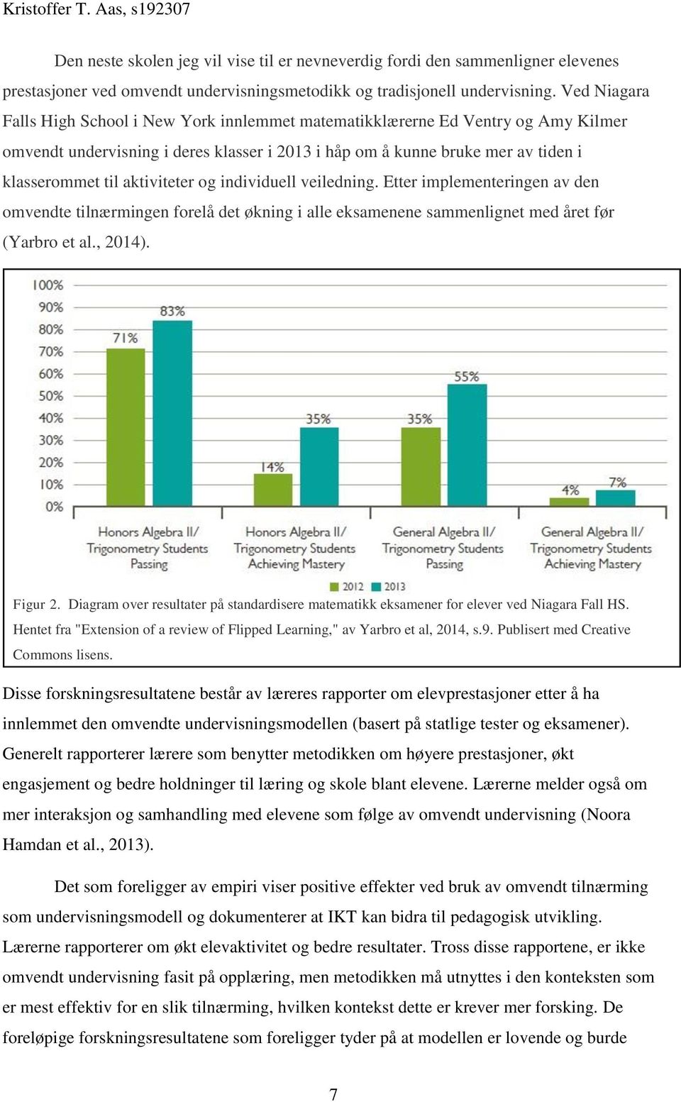 aktiviteter og individuell veiledning. Etter implementeringen av den omvendte tilnærmingen forelå det økning i alle eksamenene sammenlignet med året før (Yarbro et al., 2014). Figur 2.