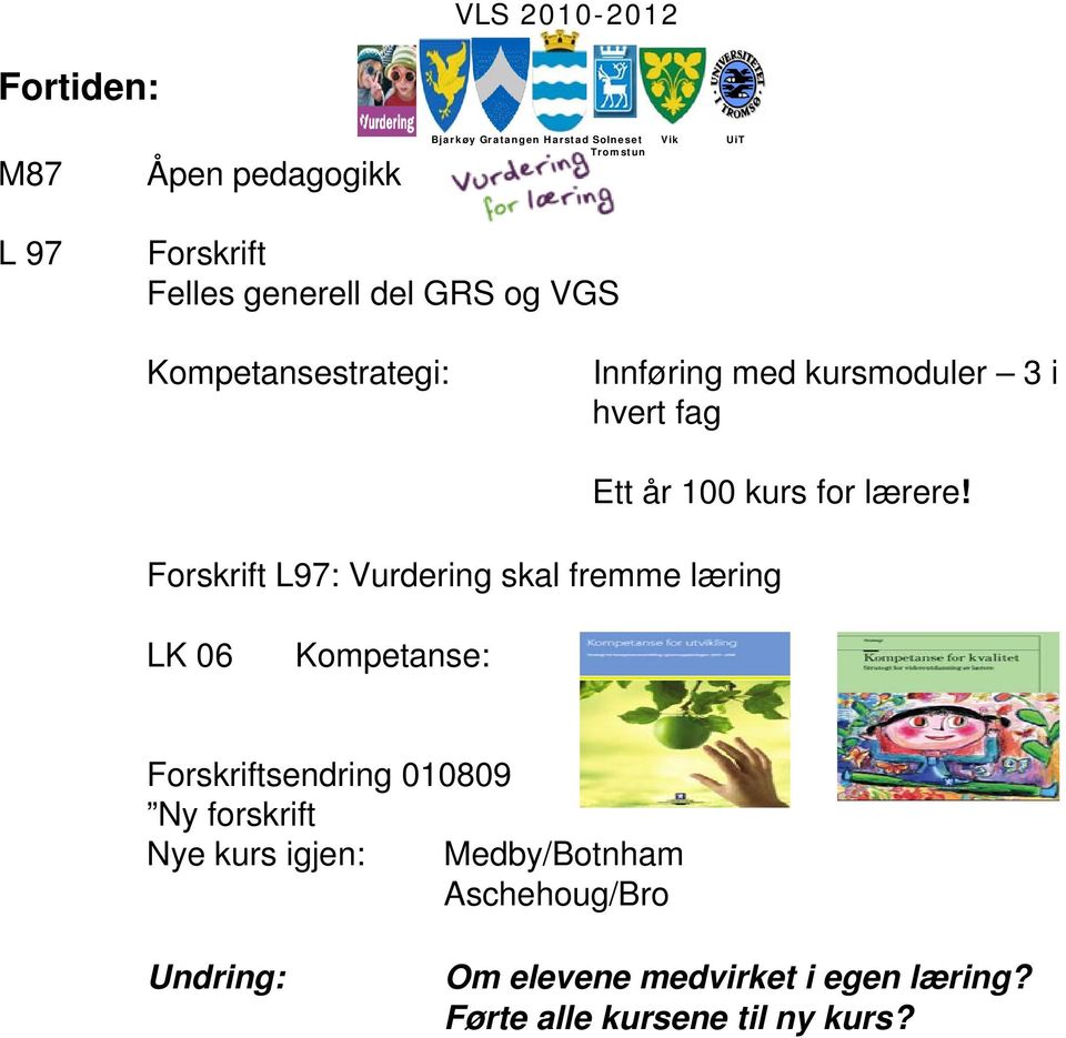 Forskrift L97: Vurdering skal fremme læring LK 06 Kompetanse: Forskriftsendring 010809 Ny