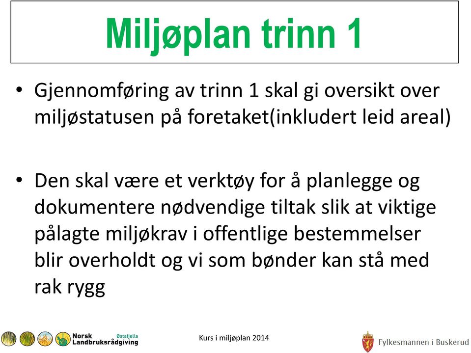 dokumentere nødvendige tiltak slik at viktige pålagte miljøkrav i offentlige