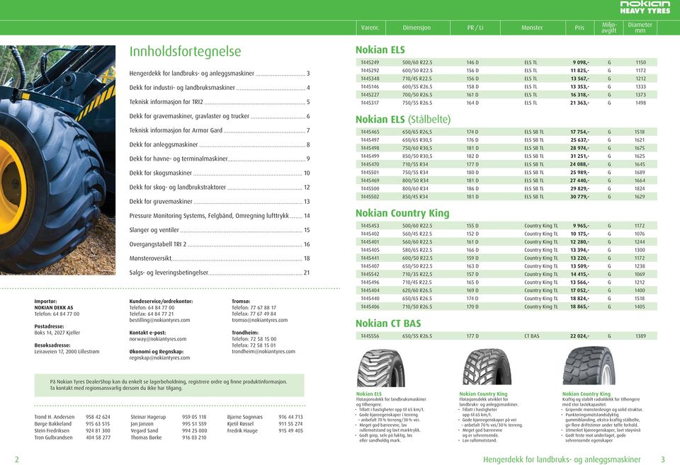 for industri- og landbruksmaskiner 4 Teknisk informasjon for tri2 5 Dekk for gravemaskiner, gravlaster og trucker 6 Teknisk informasjon for Armor Gard 7 Dekk for anleggsmaskiner 8 Dekk for havne- og