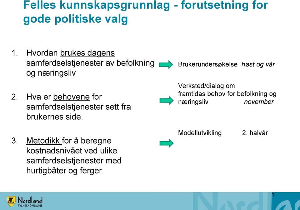 Hva er behovene for samferdselstjenester sett fra brukernes side.