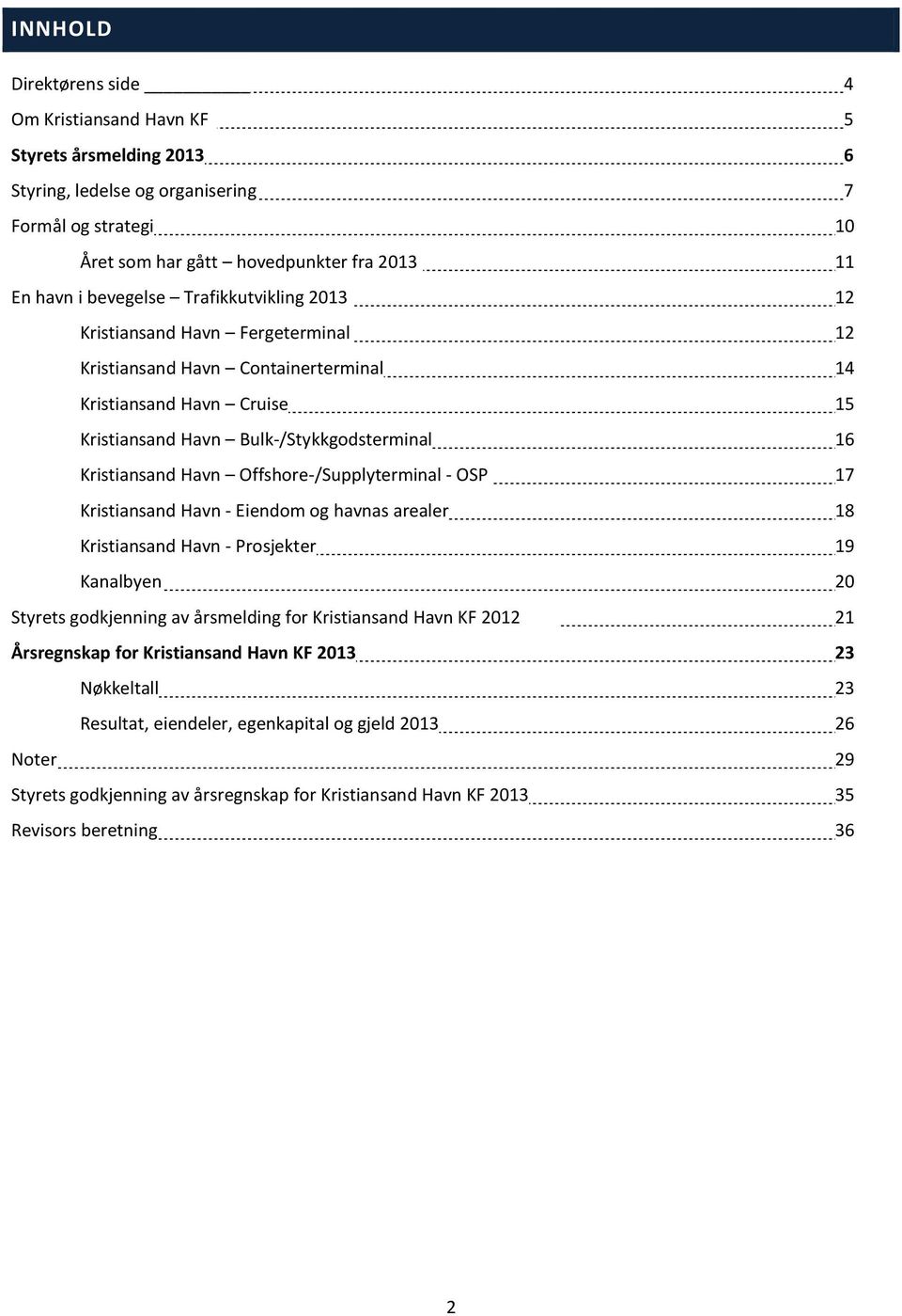 Offshore-/Supplyterminal - OSP 17 Kristiansand Havn - Eiendom og havnas arealer 18 Kristiansand Havn - Prosjekter 19 Kanalbyen 20 Styrets godkjenning av årsmelding for Kristiansand Havn KF 2012 21