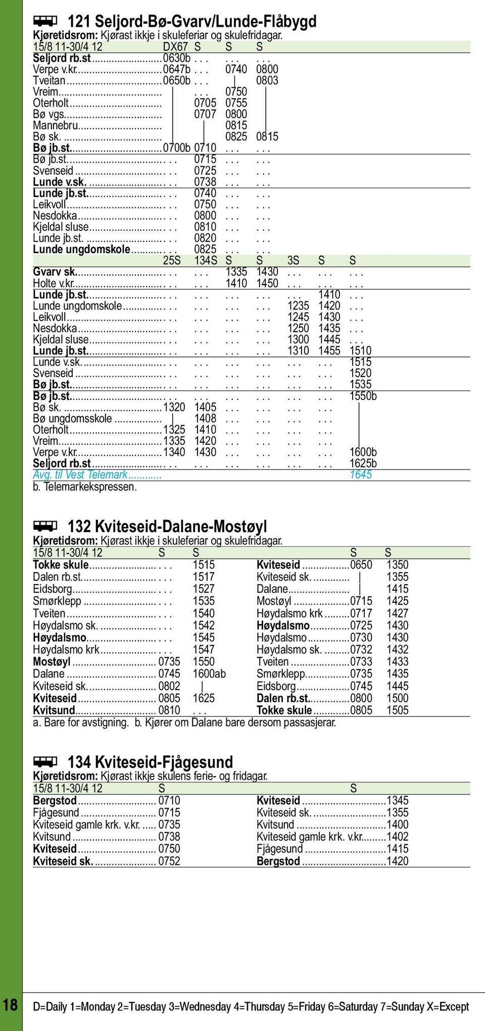 ..... Lunde jb.st..... 0740...... Leikvoll..... 0750...... Nesdokka..... 0800...... Kjeldal sluse..... 0810...... Lunde jb.st..... 0820...... Lunde ungdomskole..... 0825...... 25S 134S S S 3S S S Gvarv sk.