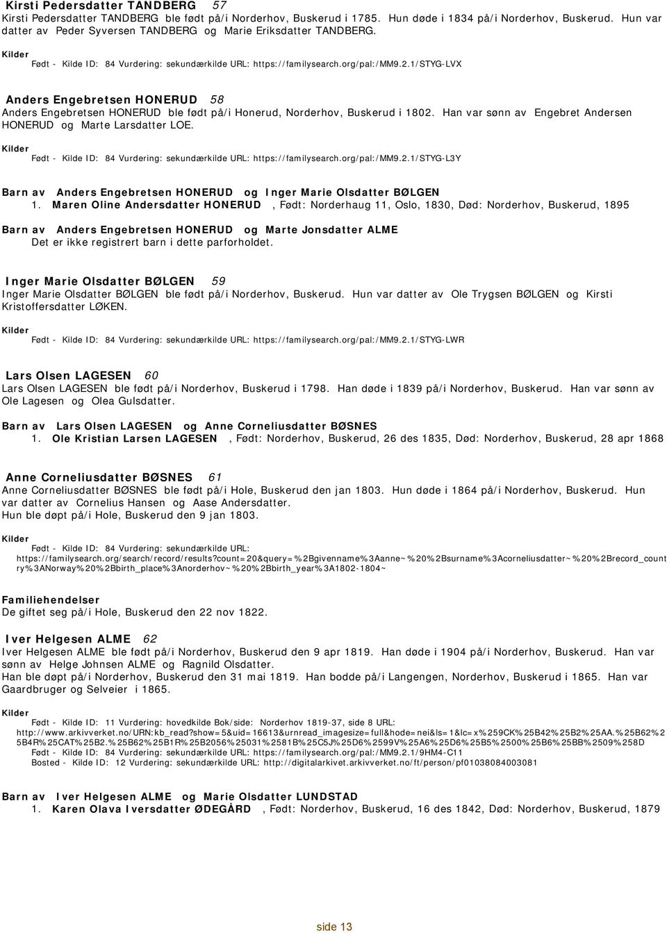 1/styg-lvx Anders Engebretsen HONERUD 58 Anders Engebretsen HONERUD ble født på/i Honerud, Norderhov, Buskerud i 1802. Han var sønn av Engebret Andersen HONERUD og Marte Larsdatter LOE.