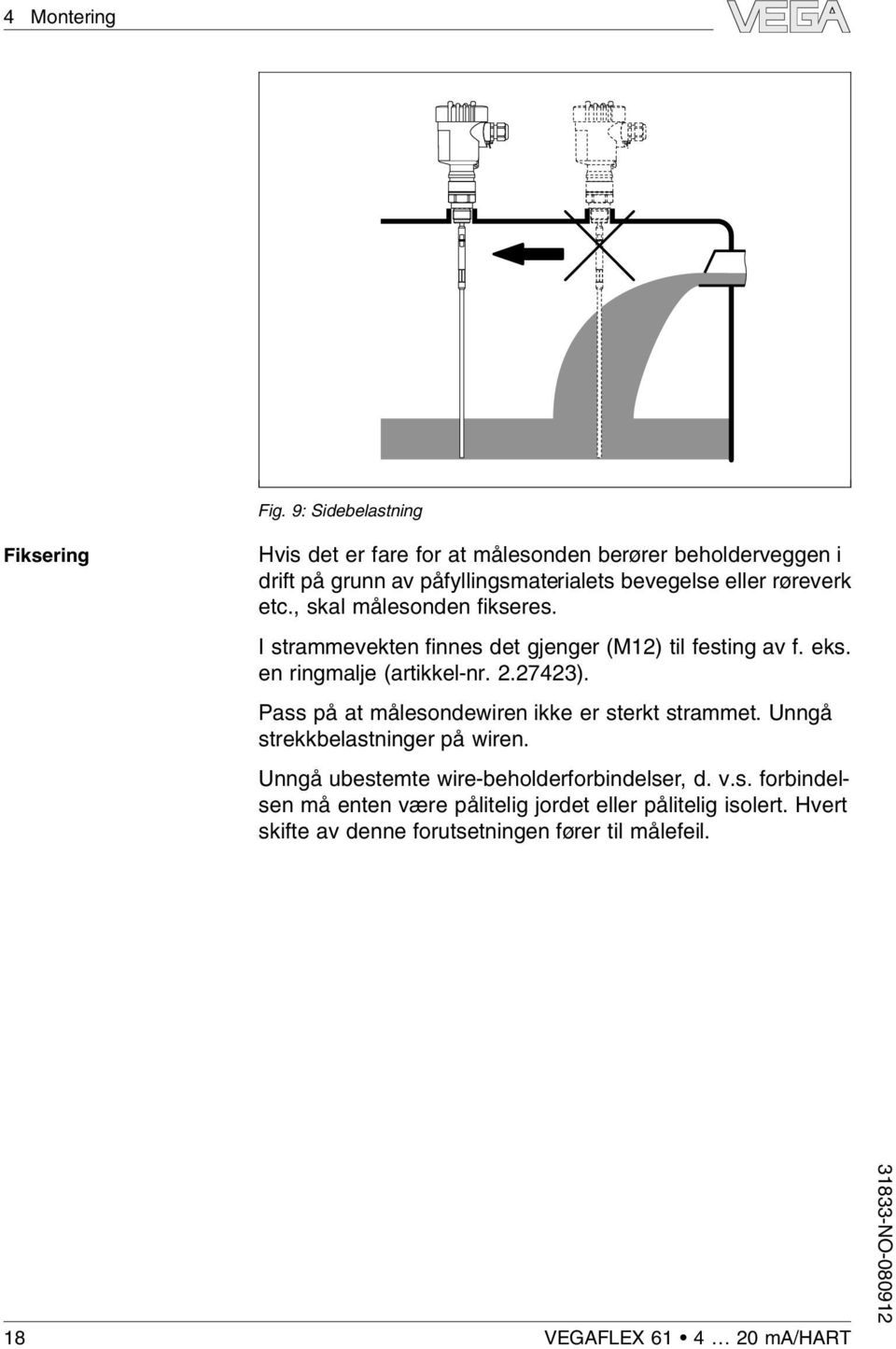 røreverk etc., ska måesonden fikseres. I strammevekten finnes det gjenger (M12) ti festing av f. eks. en ringmaje (artikke-nr. 2.27423).