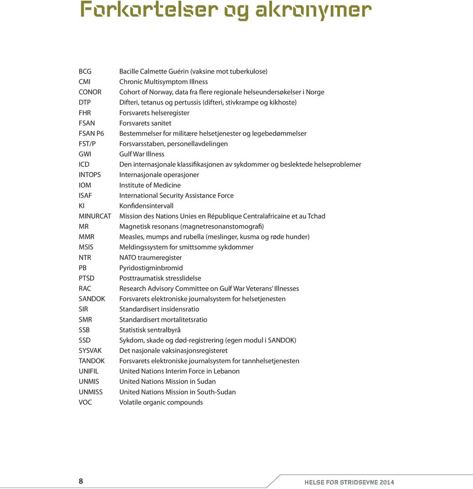 kikhoste) Forsvarets helseregister Forsvarets sanitet Bestemmelser for militære helsetjenester og legebedømmelser Forsvarsstaben, personellavdelingen Gulf War Illness Den internasjonale