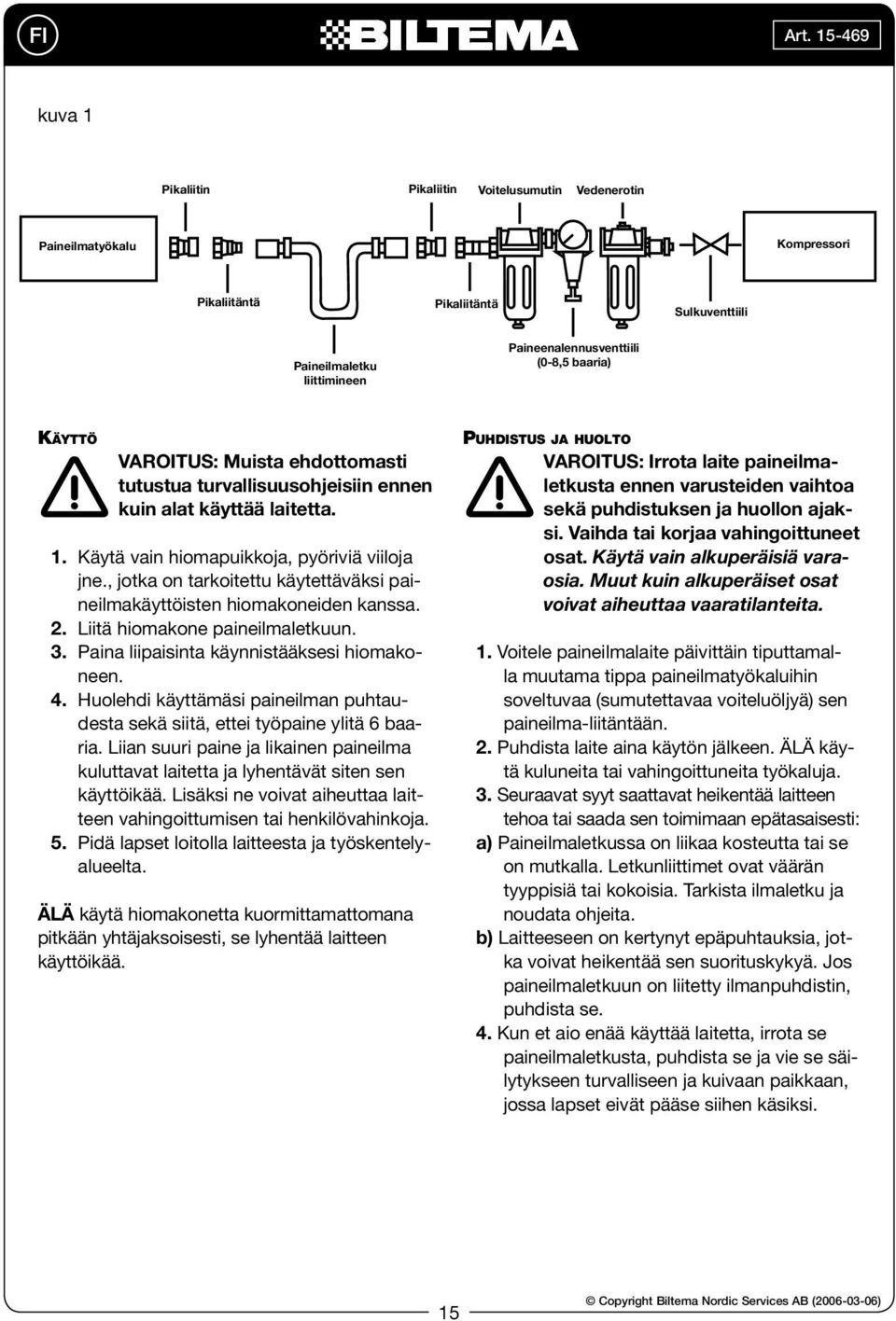 , jotka on tarkoitettu käytettäväksi paineilmakäyttöisten hiomakoneiden kanssa. 2. Liitä hiomakone paineilmaletkuun. 3. Paina liipaisinta käynnistääksesi hiomakoneen. 4.