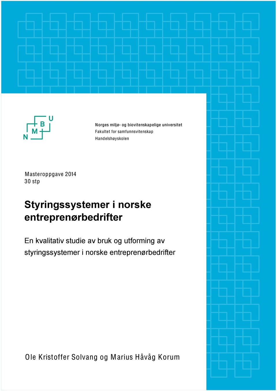 Styringssystemer i norske entreprenørbedrifter En kvalitativ studie av bruk