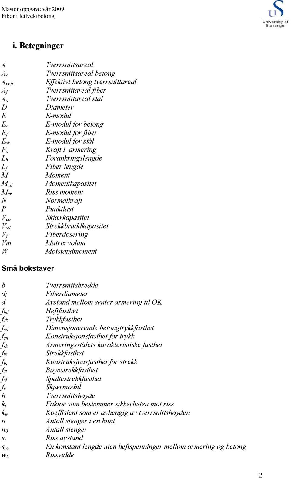 Skjærkapasitet Strekkbruddkapasitet Fiberdosering Matrix volum Motstandmoment Små bokstaver b df d f bd fck f cd f cn f sk ftk f tn fct fcf f r h k t k w n n 0 s r s ro w k Tverrsnittsbredde