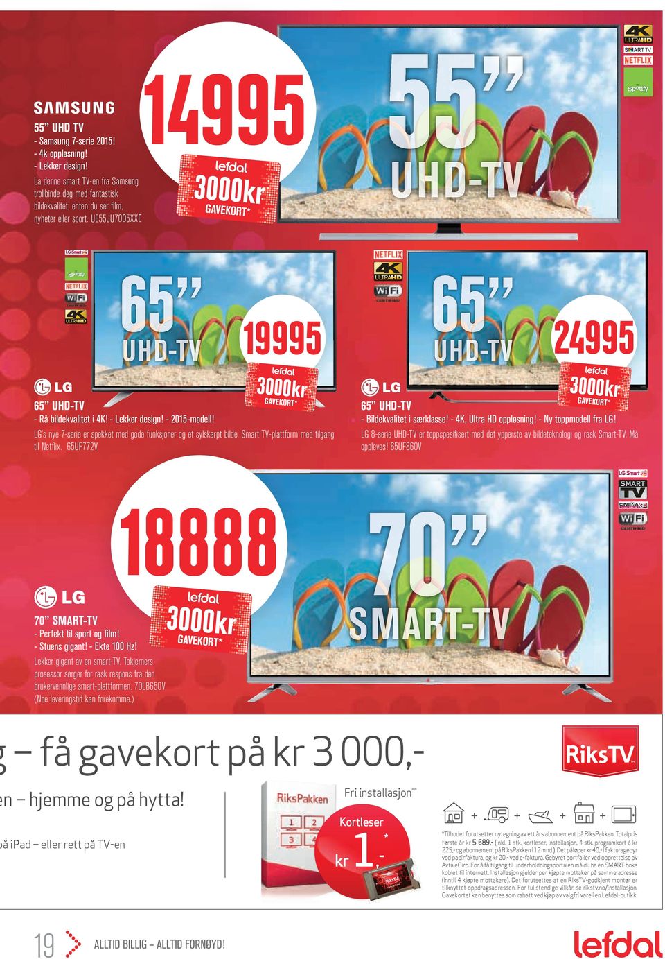 bildekvalitet i 4K! - Lekker design! - 2015-modell! LG s nye 7-serie er spekket med gode funksjoner og et sylskarpt bilde. Smart TV-plattform med tilgang til Netflix.