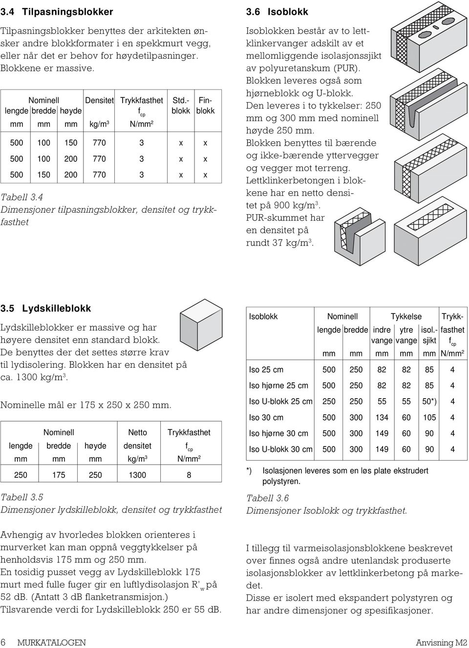 4 Dimensjoner tilpasningsblokker, densitet og trykkfasthet 3.6 Isoblokk Isoblokken består av to lettklinkervanger adskilt av et mellomliggende isolasjonssjikt av polyuretanskum (PUR).