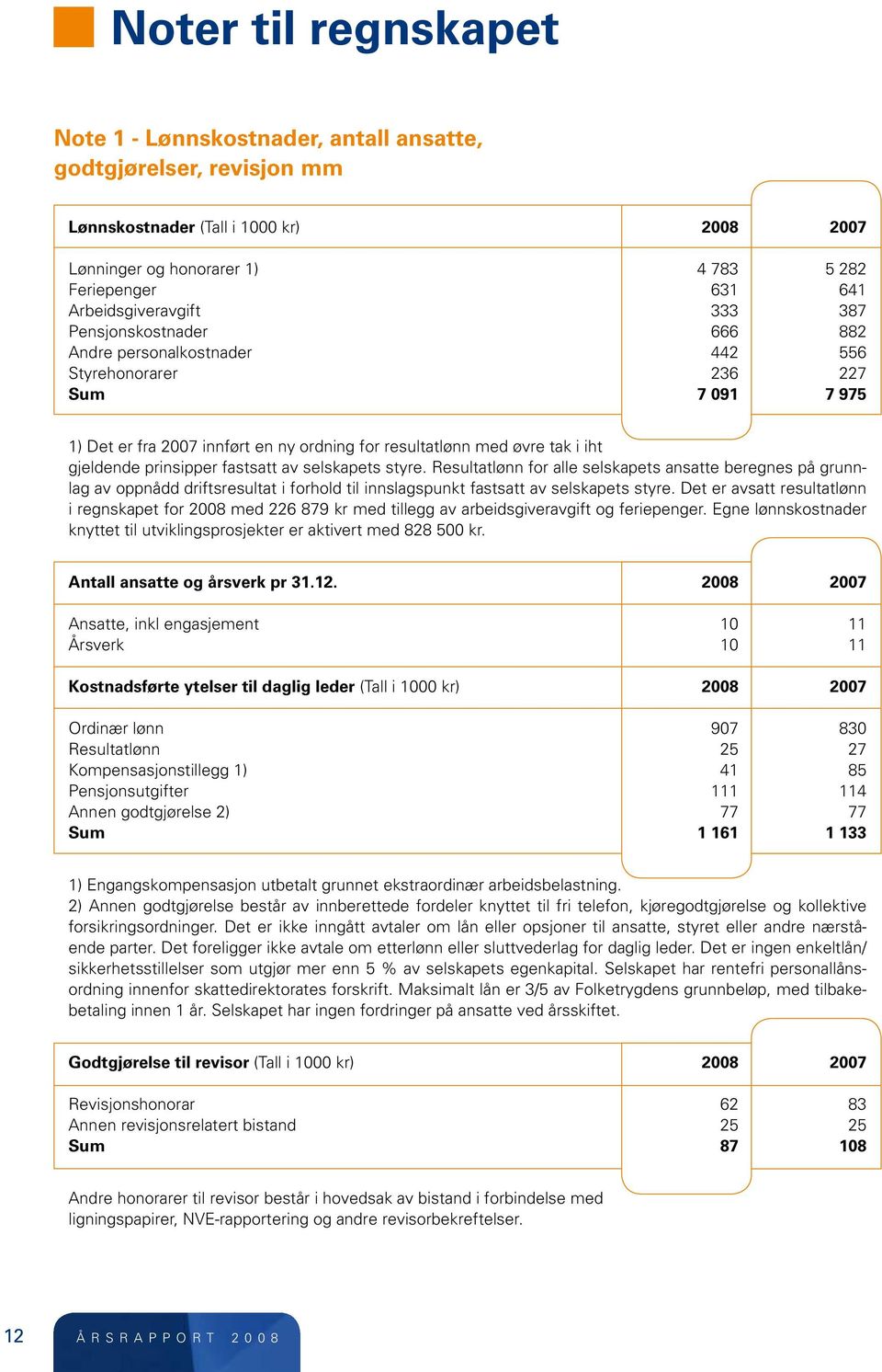 iht gjeldende prinsipper fastsatt av selskapets styre. Resultatlønn for alle selskapets ansatte beregnes på grunnlag av oppnådd driftsresultat i forhold til innslagspunkt fastsatt av selskapets styre.