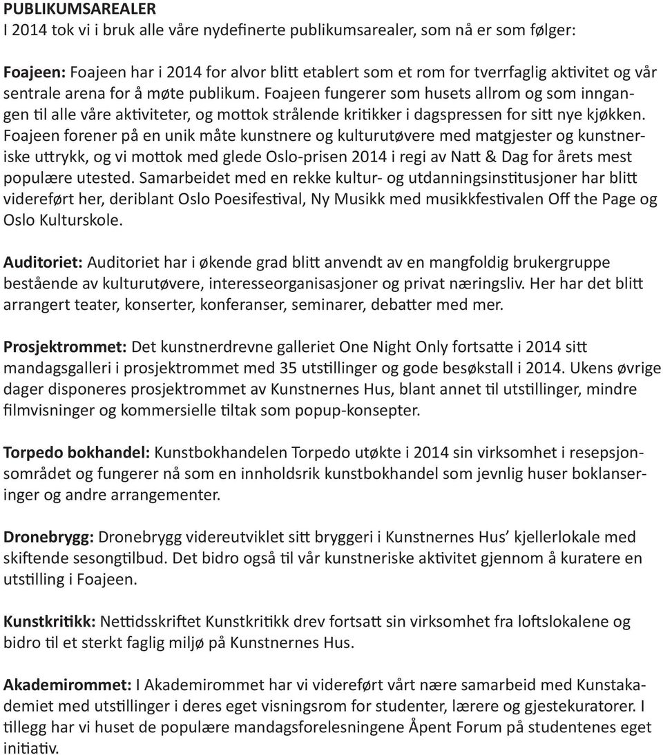 Foajeen forener på en unik måte kunstnere og kulturutøvere med matgjester og kunstneriske uttrykk, og vi mottok med glede Oslo-prisen 2014 i regi av Natt & Dag for årets mest populære utested.