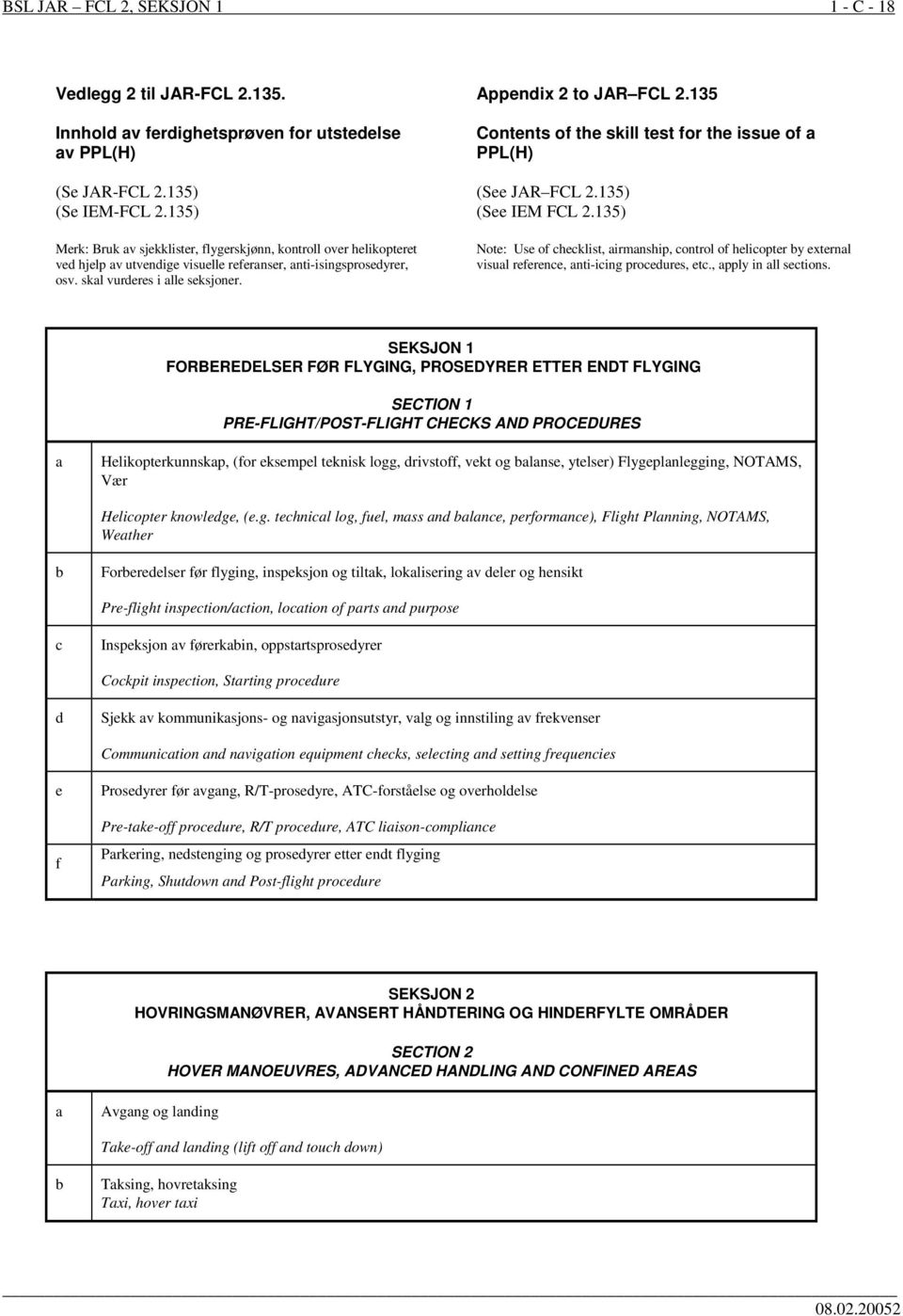 Appendix 2 to JAR FCL 2.135 Contents of the skill test for the issue of a PPL(H) (See JAR FCL 2.135) (See IEM FCL 2.