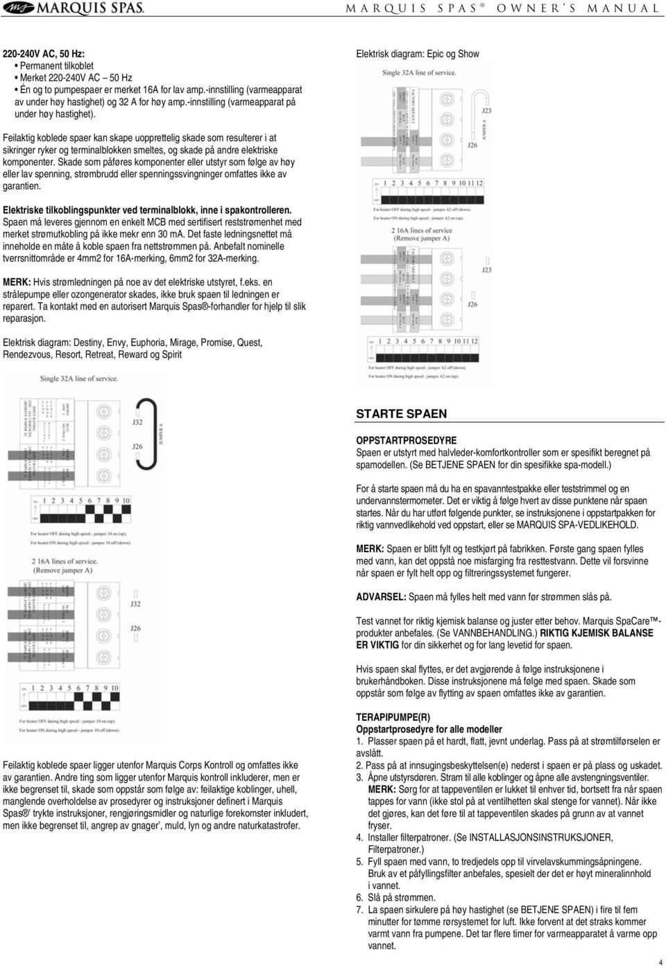 Elektrisk diagram: Epic og Show Feilaktig koblede spaer kan skape uopprettelig skade som resulterer i at sikringer ryker og terminalblokken smeltes, og skade på andre elektriske komponenter.