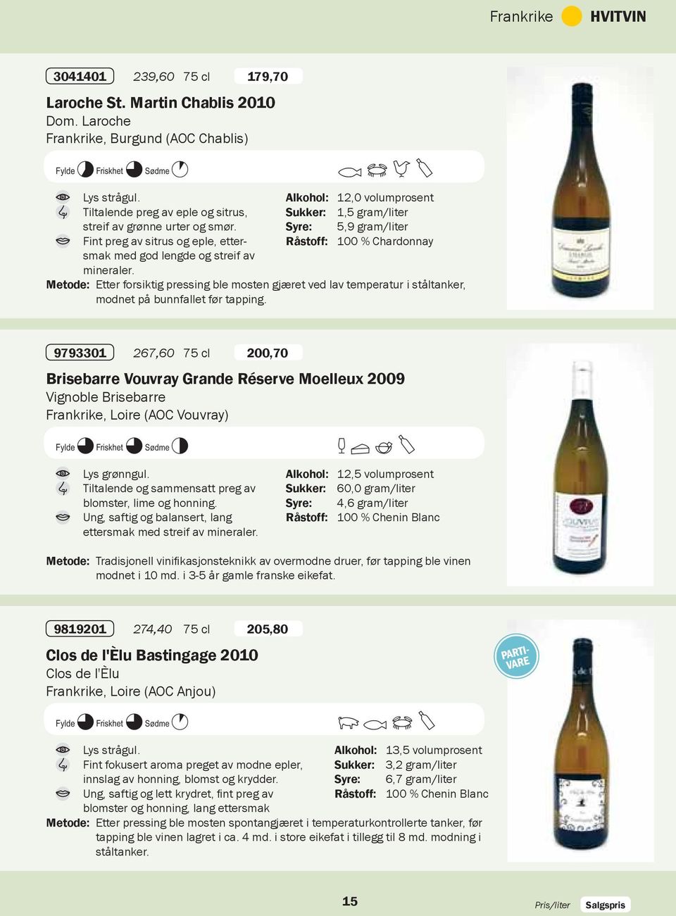 Syre: 5,9 gram/liter Fint preg av sitrus og eple, ettersmak Råstoff: 100 % Chardonnay med god lengde og streif av mineraler.