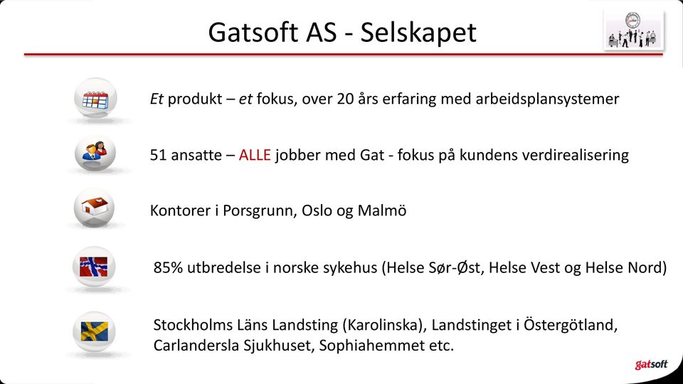 Malmö 85% utbredelse i norske sykehus (Helse Sør-Øst, Helse Vest og Helse Nord) Stockholms