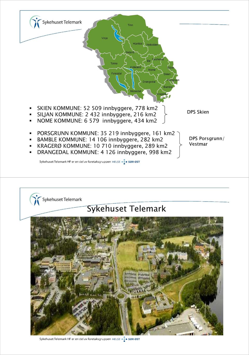 KOMMUNE: 14 106 innbyggere, 282 km2 KRAGERØ KOMMUNE: 10 710 innbyggere, 289 km2